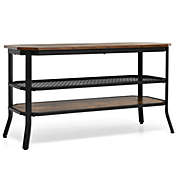 Slickblue 3-tier Console Table TV Stand with Mesh Storage Shelf-Rustic Brown