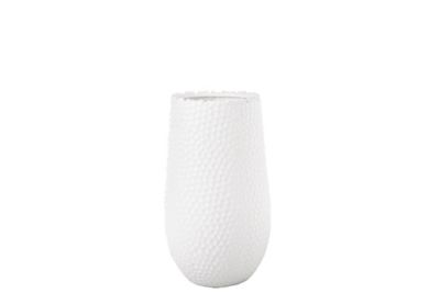 Urban Trends Collection Ceramic Round Vase with Uneven Lip and Dimpled Pattern Design Body SM Matte Finish White