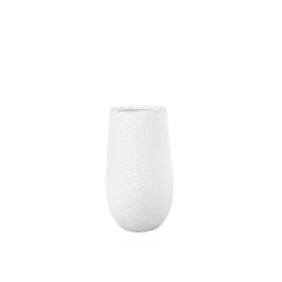Urban Trends Collection Ceramic Round Vase with Uneven Lip and Dimpled Pattern Design Body SM Matte Finish White