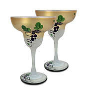 Crafted Creations Set of 2 Purple and Gold Grapes Hand Painted Margarita Drinking Glasses 12 oz.