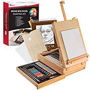 U.S. Art Supply 62-Piece Artist Painting Set with Wood Box Easel and 12 Acrylic Paint Colors, 12 Oil Paint Colors, 12 Oil Pastels, 12 Artist Pastels, 6 Brushes, 2 Canvas Panels, Sketch Pad, Palette