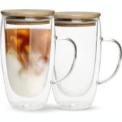 Infinity Merch Set of 2 Glass Coffee Mug with Bamboo Lid