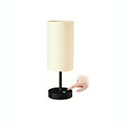 Defong Touch Control Dimmable 17-Inch Table Lamp with Round Fabric Shade and 2 USB Ports