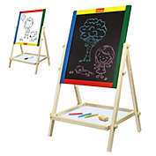 Kidzlane Art Easel for Kids   Wooden Toddler Easel   Double Sided Standing Chalkboard / Dry Erase Board for Kids   Toddler Drawing Board with Accessories   25.75&quot; Blackboard & Whiteboard for Kids