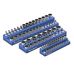 Precision Defined Magnetic Tool Socket Organizer 3-Piece Bundle Set   Metric, Blue   1/4-Inch x 26, 1/2-Inch x 19, 3/8-Inch x 30 Sockets   Complete Bundle