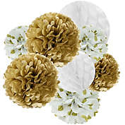 Wrapables Set of 21 Tissue Honeycomb Ball and Pom Pom Party Decorations, Gold and White