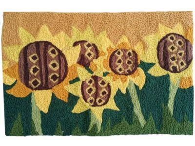 Jellybean Rooster & Sunflowers Indoor/Outdoor Machine Washable 20 x 30 Accent Rug 