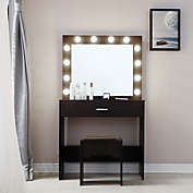 Smilegive Vanity Set With Lighted Mirror Cushioned Stool Dressing Table Makeup Table