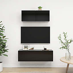 vidaXL 2 Piece TV Cabinet Set High Gloss Black Chipboard