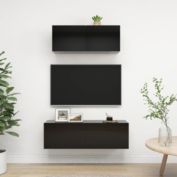 vidaXL 2 Piece TV Cabinet Set High Gloss Black Engineered Wood