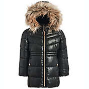 Michael Kors Toddler Girl&#39;s Stadium Puffer Jacket with Removable Faux Fur Trimmed Hood Black Size 2T