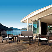 Luxury Commercial Living 6 Piece Brown Outdoor Patio Wickerlook Conversation Set with Sunbrella Cushion 50"