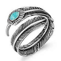 Maya's Grace Stainless Steel Feather Created-Turquoise Adjustable Punk Ring