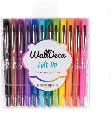 WallDeca Felt Tip Pens, Fine Point (0.5mm), Assorted Rainbow Colors, 12 Count   Made for Everyday Writing, Journals, Notes and Doodling (12-Pack)