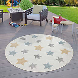 Paco Home Kids Rug Round Play-Mat Colorful Stars in Cream Pastel