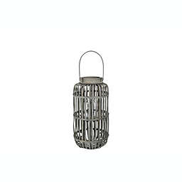 Urban Trends Collection Wood Tall Round Lantern with Top Handle Lattice Design Body, Candle Glass Holder and Tapered Bottom MD Weathered Finish Gray