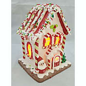 Kurt Adler Gingerbread House Candy Stripe White Red LED Light Up