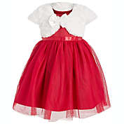 Blueberi Boulevard Kid&#39;s Baby Girls Faux Fur Shrug & Tulle Dress Set Red Size 3-6