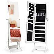 Slickblue Standing Jewelry Armoire Cabinet with Full Length Mirror-White