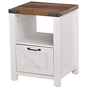 HOMCOM Industrial Side Table with 1 Drawer 1 Open Shelf and Big Tabletop for Living Room or Bedroom, White