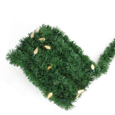 Brite Star 18&#39; Pre-Lit Green Pine Artificial Christmas Garland - Warm White LED C6 Lights