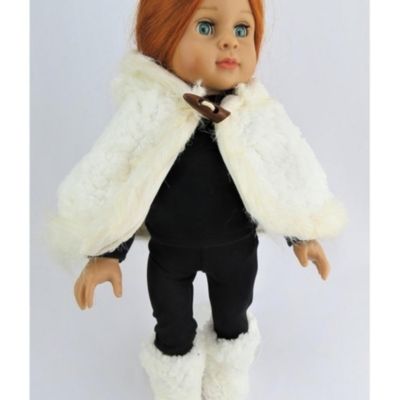 American Fashion World 18&quot; Doll Clothing, 4 PC Set Hooded Faux Fur Cape w/ black leggings