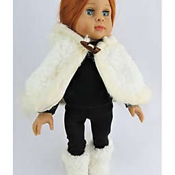 American Fashion World 18" Doll Clothing, 4 PC Set Hooded Faux Fur Cape w/ black leggings