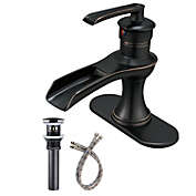 Bwe Waterfall Single Hole Single-Handle Low-Arc Bathroom Faucet in Oil Rubbed Bronze