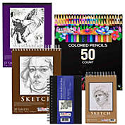 U.S. Art Supply 50 Piece Adult Coloring Book Artist Grade Colored Pencil Set with 4 Styles of Sketching & Drawing Paper - Sketching Shading Blending, Students Adults Beginners