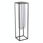Urban Trends Collection Metal Square Vase with Hanging Clear Tube Glass LG Coated Finish Black