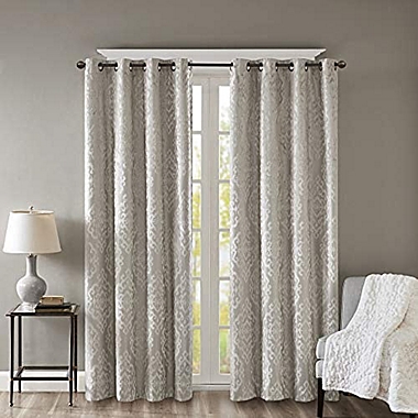 JLA Home SunSmart Mirage 100% Total Blackout Single Window Curtain, Knitted Jacquard Damask Room Darkening Curtain Panel with Grommet Top, 50x84", Grey. View a larger version of this product image.