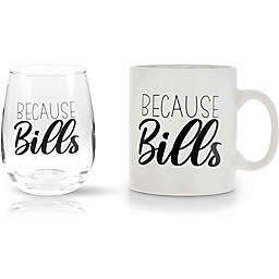 Okuna Outpost 2 Pieces Because Bills Coffee Mug and Stemless Wine Glass Funny Gift Set