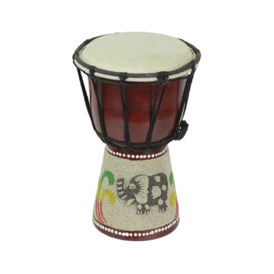 Things2Die4 Hand Carved Djembe Drum Painted Green Yellow Red Accents Decorative Instrument