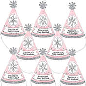 Big Dot of Happiness Pink Winter Wonderland - Mini Cone Holiday Snowflake Birthday Party or Baby Shower Hats - Small Little Party Hats - Set of 8