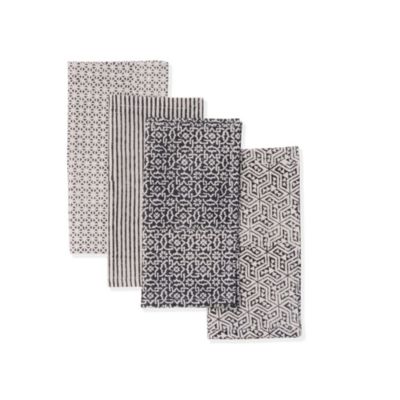 Sustainable Threads 100% cotton Handwoven Fair Trade 9"x9" Cocktail Napkin Set - BLACK FOREST - set contains 4 pieces