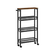 VASAGLE Slim Storage Cart, 4-Tier Rolling Cart Tower, Slide Out Cart with Handle Metal Mobile Shelving Unit for Kitchen Dining Living Room Office Narrow Places, Rustic Brown and Black