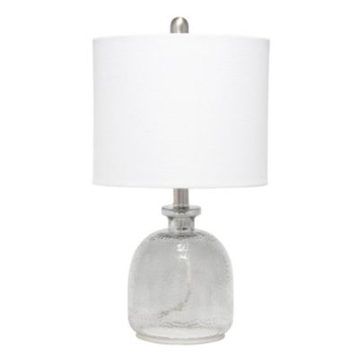 Elegant Designs Textured Glass Table Lamp with Fabric Drum Shade - White