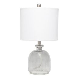 Elegant Designs Textured Glass Table Lamp with Fabric Drum Shade - White