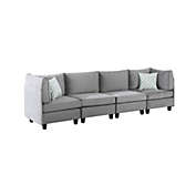 Saltoro Sherpi Moshe 120 Inch Modern 4 Piece Sofa with Pillows, Modular Seats, Gray Velvet-