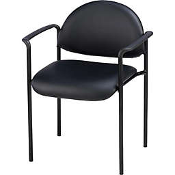Lorell Reception Guest Chair - Black Vinyl Seat - Vinyl Back - Steel Frame - Four-legged Base - Black - 1 Each