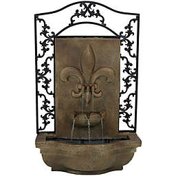 Sunnydaze French Lily Solar Wall Fountain with Battery Pack - Florentine Stone - 33-Inch