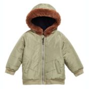 First Impressions Baby Boy&#39;s Hooded Chevron Jacket with Faux Fur Trim Green Size 3-6MOS