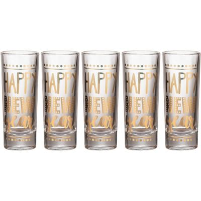 Blue Panda New Years Shot Glasses, NYE Party Supplies (Gold Foil, 2 oz, 5 Pack)