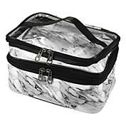Unique Bargains Double Layer Makeup Bag, Cosmetic Travel Bag Organizer Case Clear Toiletry Bag for Women, Marble Pattern White