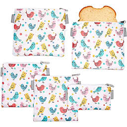 Juvale Set of 5 Colorful Bird Reusable Snack Bags with Zipper, 3 Sizes