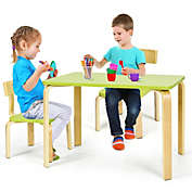 Slickblue 3 Piece Kids Wooden Activity Table and 2 Chairs Set-Green