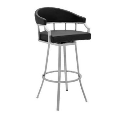 Slickblue 26 Inch Leatherette Back Barstool with Metal Frame, Black. View a larger version of this product image.