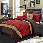 Egyptian Linens - Atlantis Embroidered Nature Inspired Multi-Piece Red Comforter Set