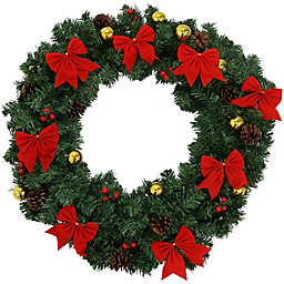 Sunnydaze Christmas Wreath with Red Holiday Bows - 24 Inches