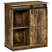 HOMCOM Industrial Sideboard Storage Cabinet, Serving Bar Buffet with Sliding Barn Door and 6-Bottle Wine Rack, Brown